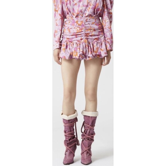 Isabel Marant Jupe Milendi Floral Silk Blend Ruched Mini Skirt Pink 34 Size 2 XS - Picture 5 of 16